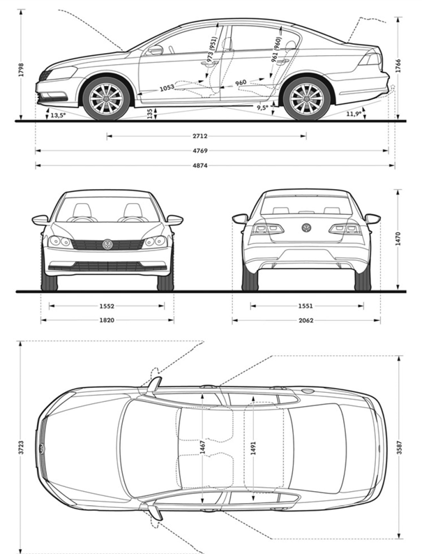 Технические характеристики Volkswagen Passat B7. Размеры 